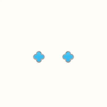 Vintage Alhambra White Blue Clover Stud Earrings