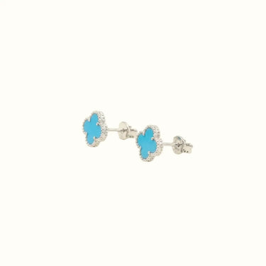 Vintage Alhambra White Blue Clover Stud Earrings
