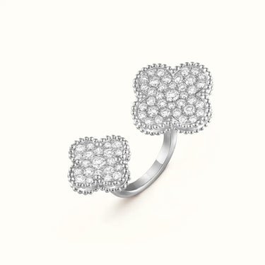 Vintage Alhambra White Double Pavé Clover Open Ring