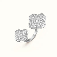Vintage Alhambra White Double Pavé Clover Open Ring