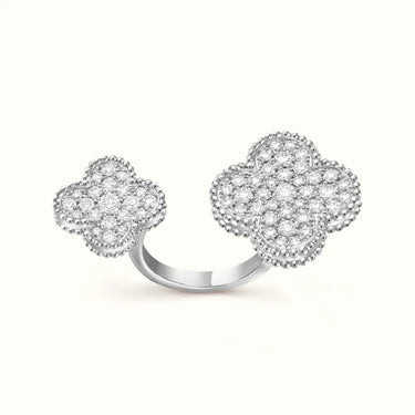 Vintage Alhambra White Double Pavé Clover Open Ring