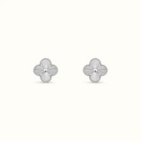 Vintage Alhambra White Fluted Clover Earrings