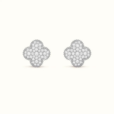 Vintage Alhambra White Full Pavé Clover Earrings