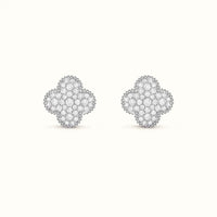 Vintage Alhambra White Full Pavé Clover Earrings