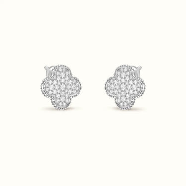 Vintage Alhambra White Full Pavé Clover Earrings