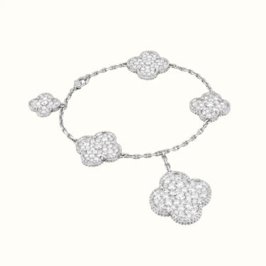 Vintage Alhambra White Graduated Pavé Clover Bracelet