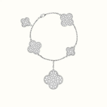 Vintage Alhambra White Graduated Pavé Clover Bracelet