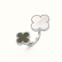 Vintage Alhambra White Mixed Inlay Double Clover Open Ring