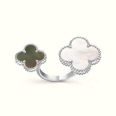 Vintage Alhambra White Mixed Inlay Double Clover Open Ring
