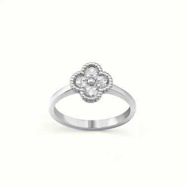 Vintage Alhambra White Pavé Beaded Clover Ring