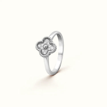 Vintage Alhambra White Pavé Beaded Clover Ring
