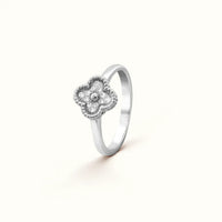 Vintage Alhambra White Pavé Beaded Clover Ring
