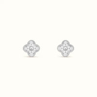 Vintage Alhambra White Pavé Clover Earrings