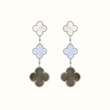 Vintage Alhambra White Triple Clover Drop Earrings