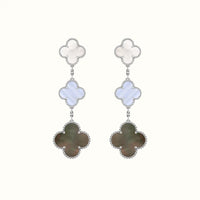 Vintage Alhambra White Triple Clover Drop Earrings