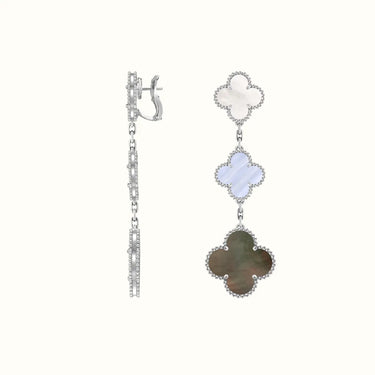 Vintage Alhambra White Triple Clover Drop Earrings