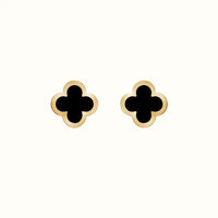 Vintage Alhambra Yellow Black Inlay Clover Earrings
