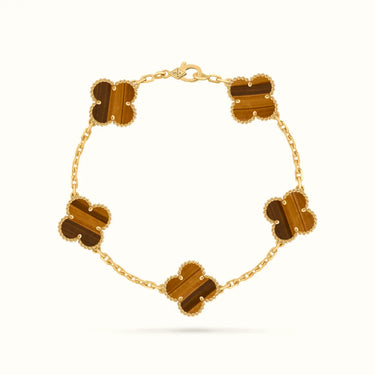 Vintage Alhambra Yellow Brown Striped Clover Bracelet