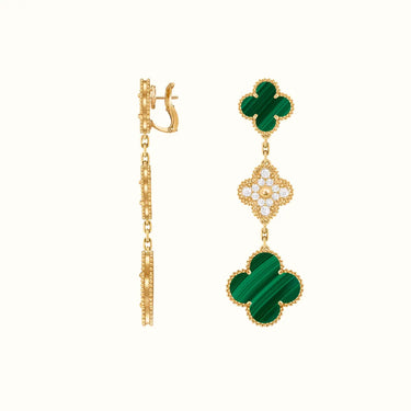 Vintage Alhambra Yellow Green Pavé Drop Clover Earrings