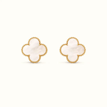Vintage Alhambra Yellow Large White Clover Earrings