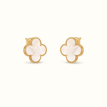 Vintage Alhambra Yellow Large White Clover Earrings