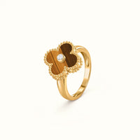 Vintage Alhambra Yellow Striped Center Stone Clover Ring