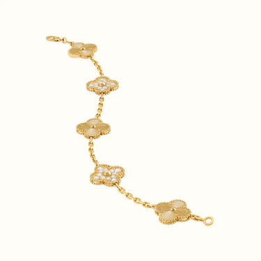 Vintage Alhambra Yellow Textured Pavé Clover Bracelet