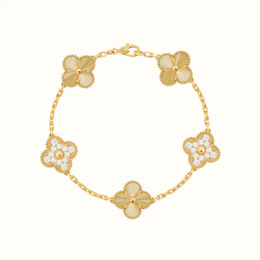 Vintage Alhambra Yellow Textured Pavé Clover Bracelet