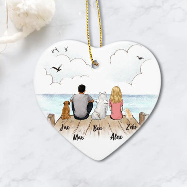 Wooden Dock Dog Ornament - Dog Ornaments - Dog & Owner Ceramic Ornament - Gifts For Dog Lovers (Printed On Both Sides) - Dog & Couple