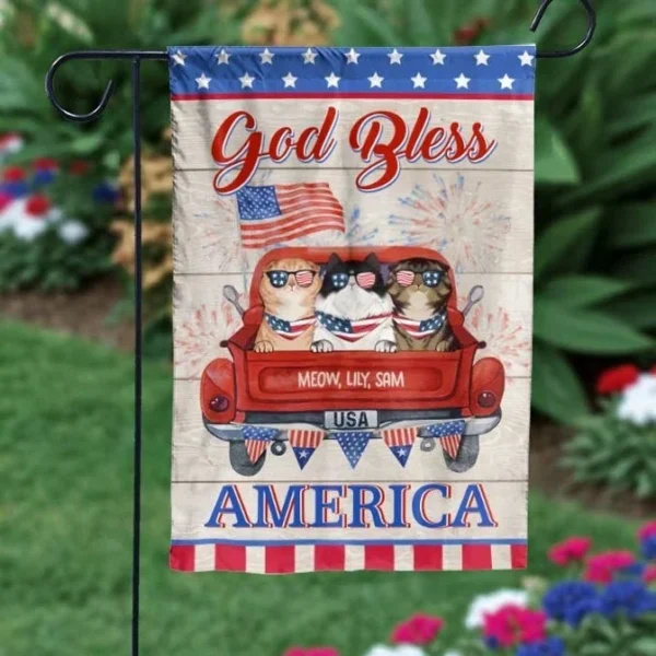 Feline Freedom 4th of July – Custom Personalized Garden Flag – A Patriotic Decor for Cat Lovers