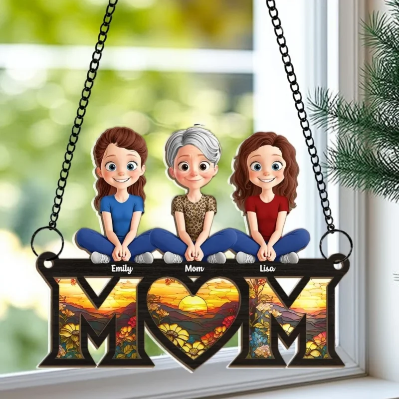 Personalized Mom Kids Artwork – Stained Glass Style Suncatcher Ornament – Beautiful Mothers Day Gift For Moms And Grandmas 2
