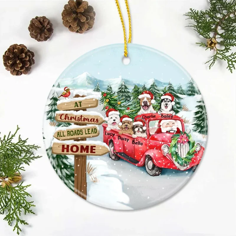 personalized ceramic ornament gifts for dog cat lovers at christmas all roads lead home zji0a