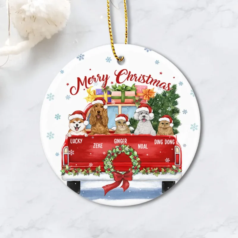 personalized ceramic ornament gifts for dog cat lovers christmas pickup truck zxrrt