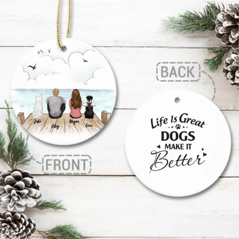 personalized ceramic ornament gifts for dog lovers 2 sides 2 designs dog couple custom message wooden dock g0pat