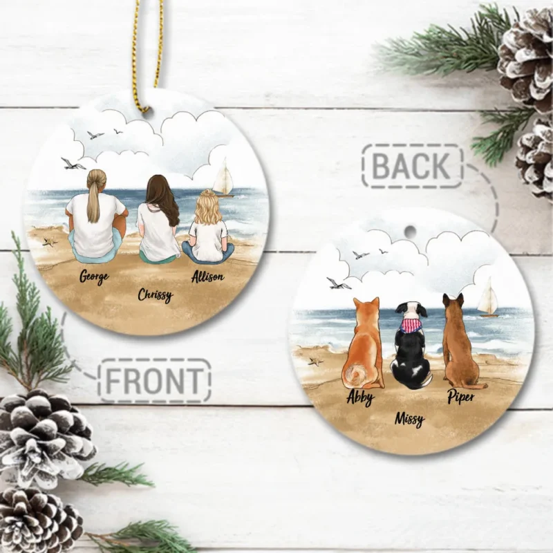 personalized christmas ceramic ornaments gifts with the whole family dog cat 2 sides 2 designs beach 9xrgo