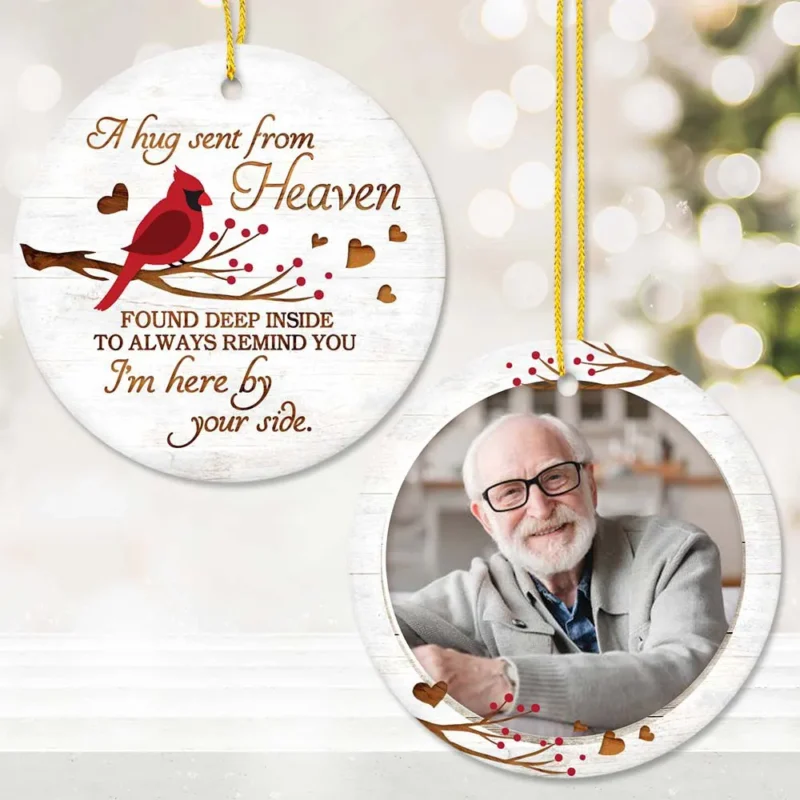 personalized christmas memorial ceramic ornament gifts for lost loved one with custom photo a hug sent from heaven 6wtiy