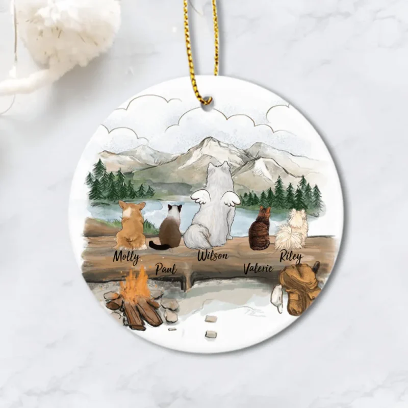 personalized dog cat ornaments mountain hiking christmas dog cat ceramic ornaments with name printed on both sides gifts for dog cat lovers sc64e